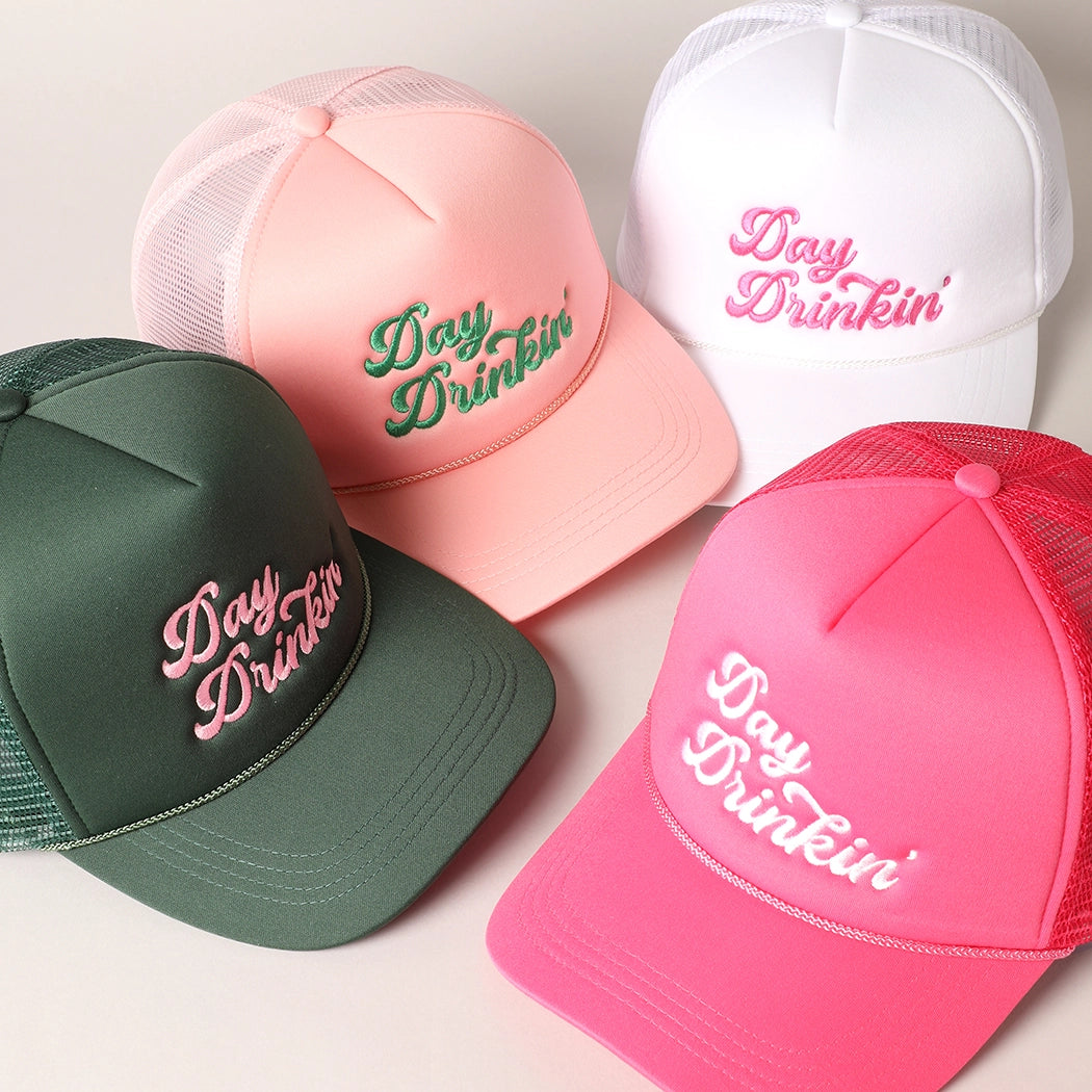 Fuchsia, Blush, White, and Green Day Drinkin' embroidered hat