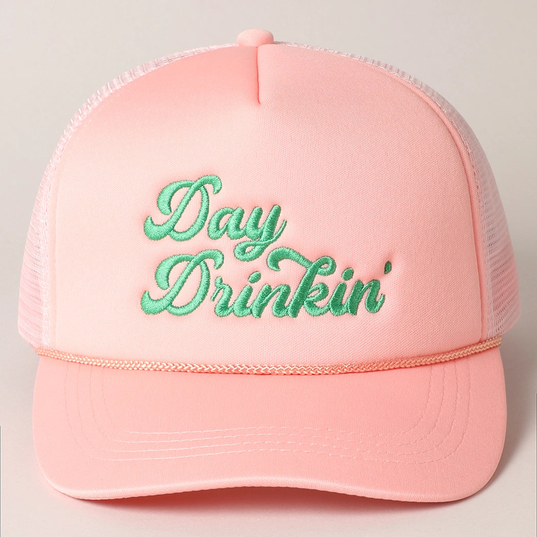 Blush Day Drinkin' Trucker Hat with Green Embroidery