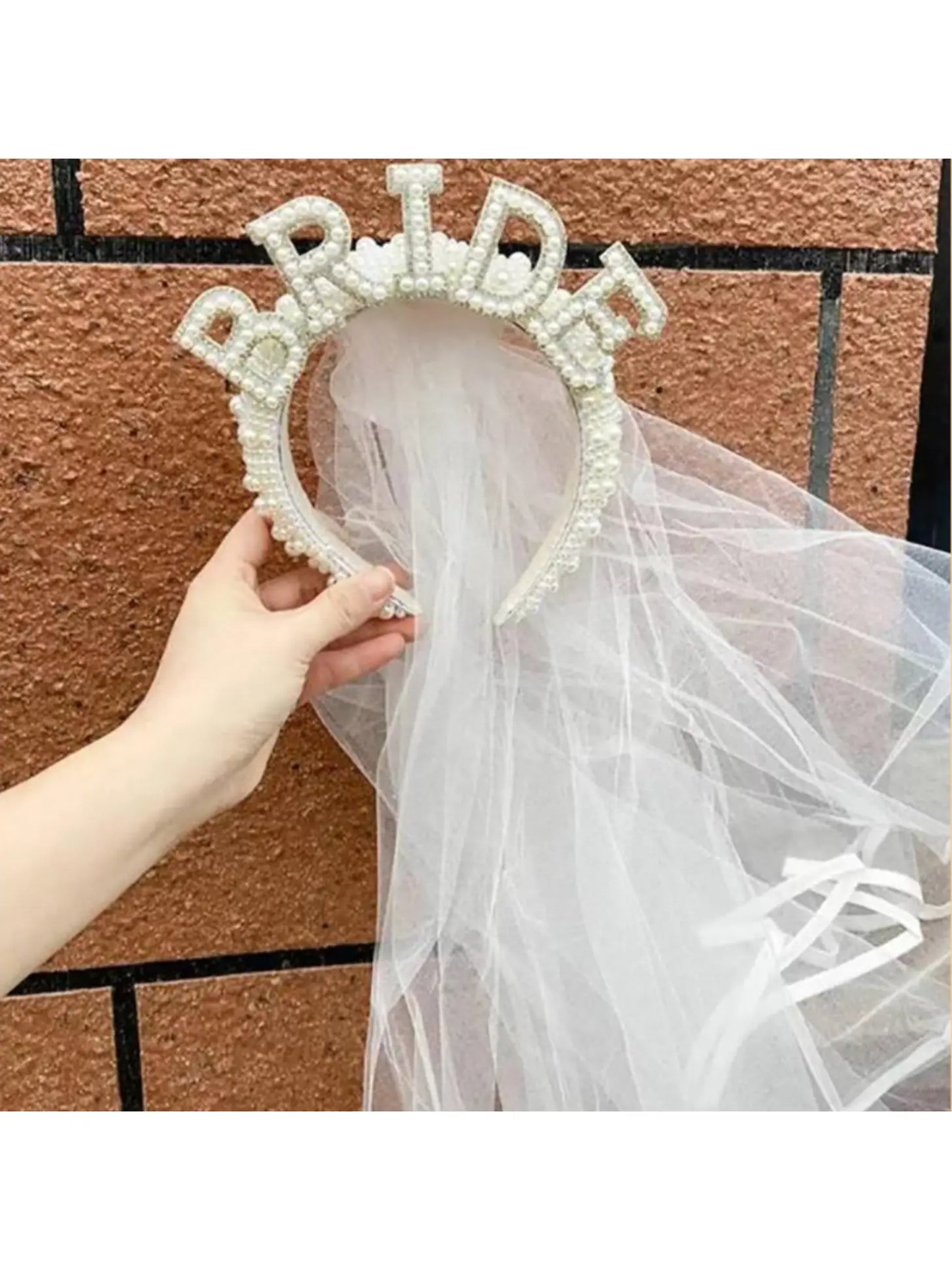 Bride Pearl Headband with Veil