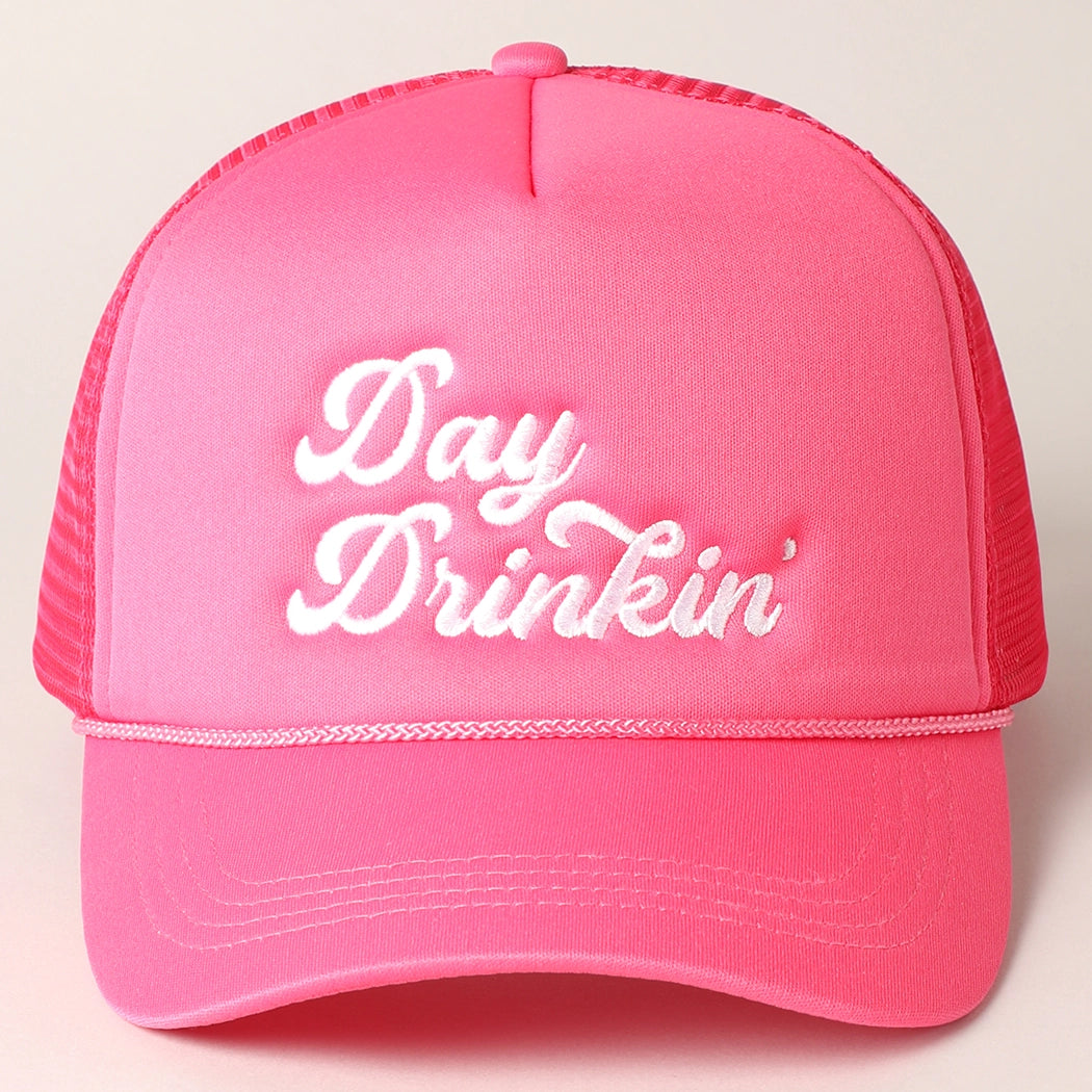 Fuschia Day Drinkin' Trucker Hat with White Embroidery