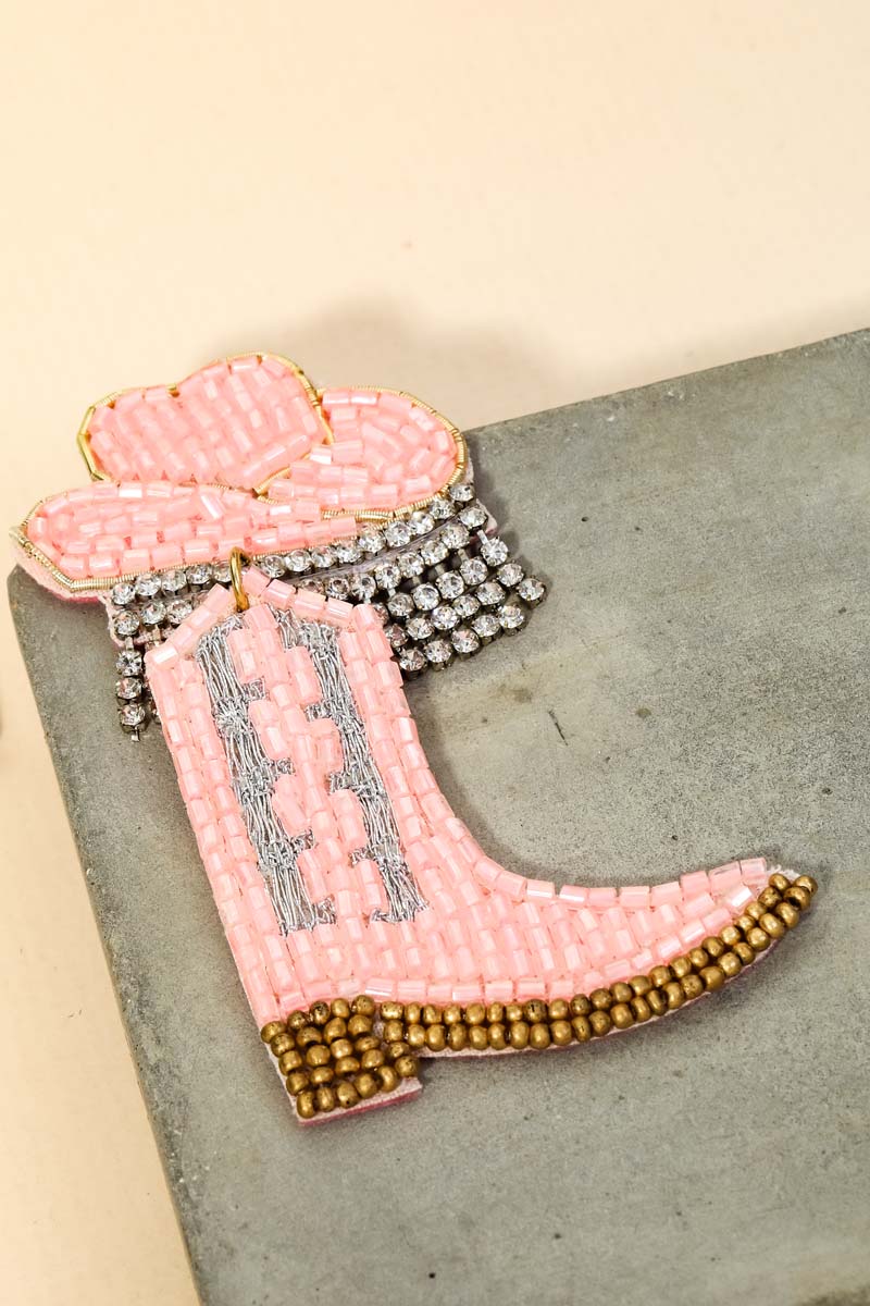 Pink Beaded Cowboy Boot Earrings