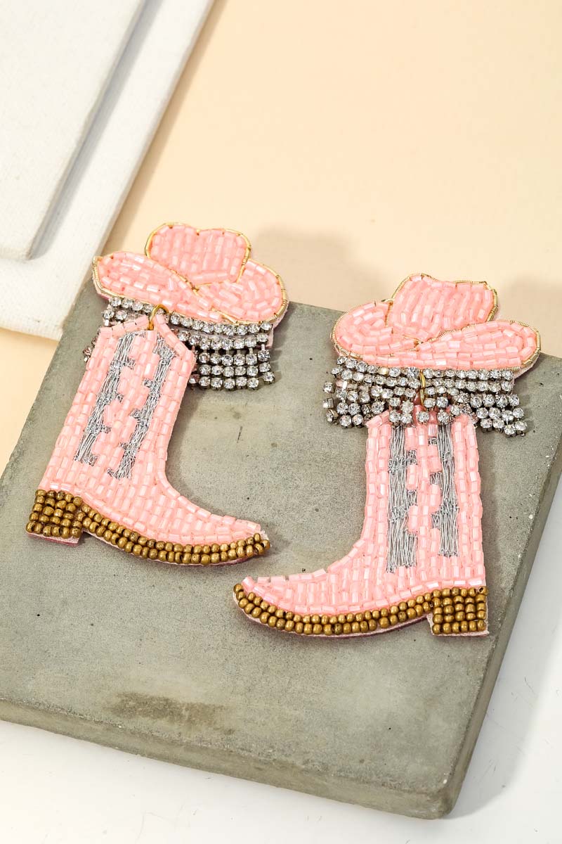 Pink Beaded Cowboy Boot Earrings