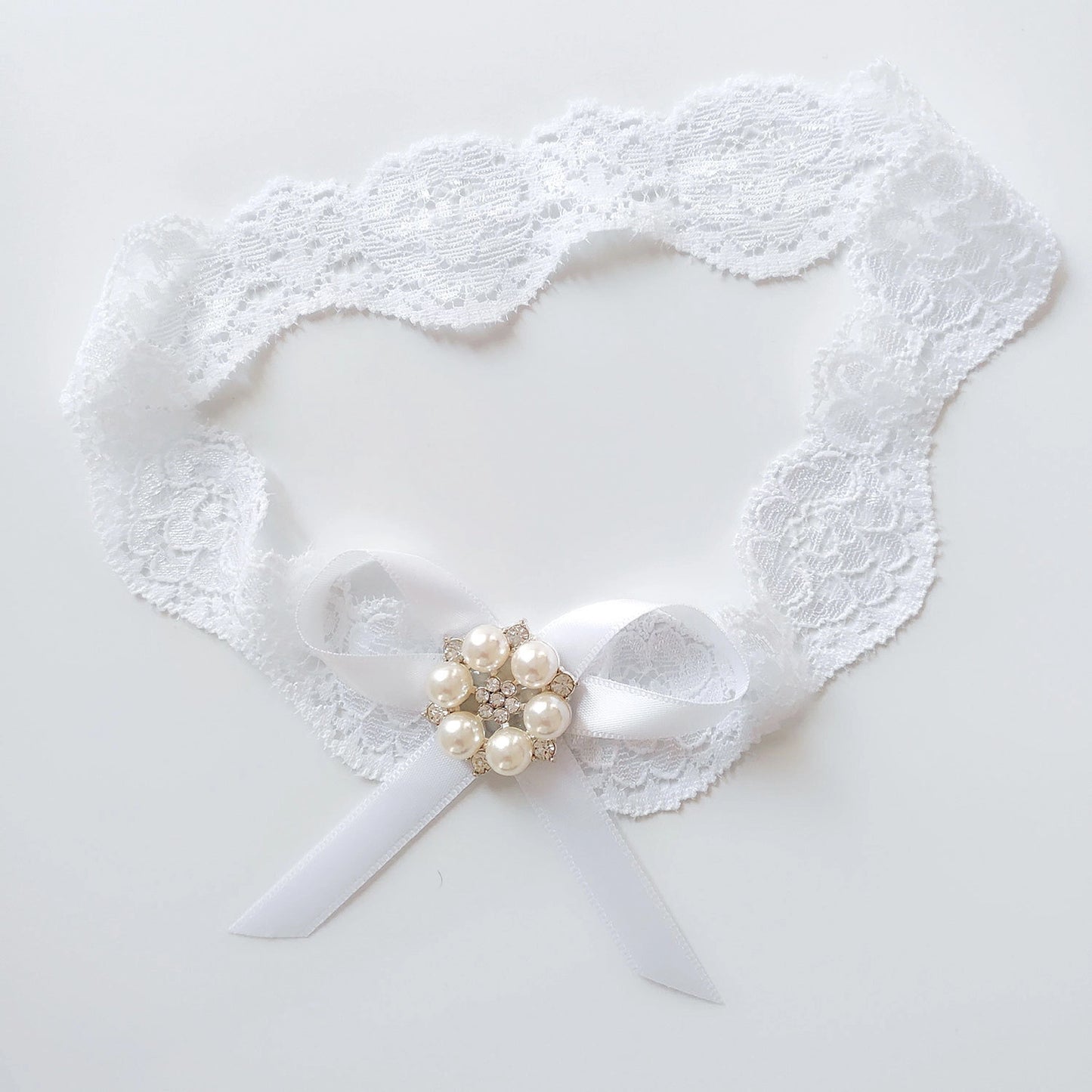 White Lace Rhinestone Wedding Garter Set