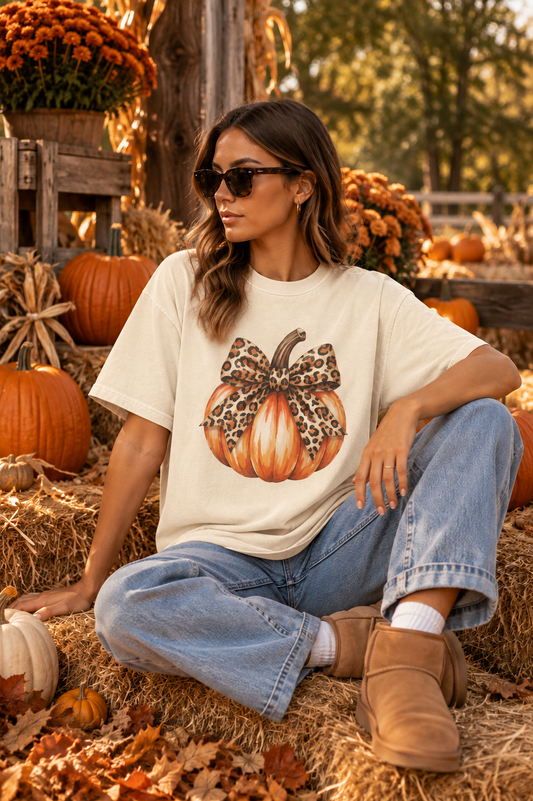 Leopard Bow Pumpkin Tee