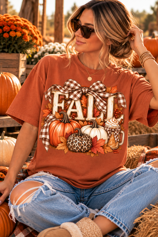 Fall Gingham Bow Graphic Tee