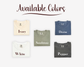 Collection of folded shirts in different colors with color names displayed on a white background.