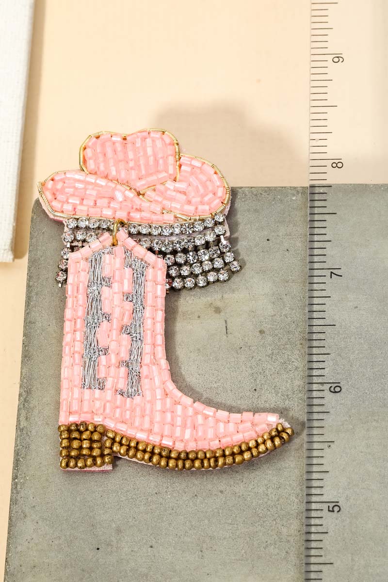 Pink Beaded Cowboy Boot Earrings