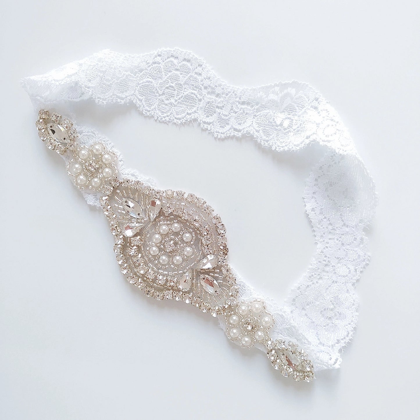 White Lace Rhinestone Wedding Garter Set