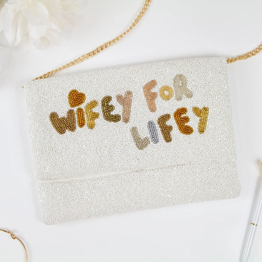 Wifey for Lifey Beaded Clutch Bag